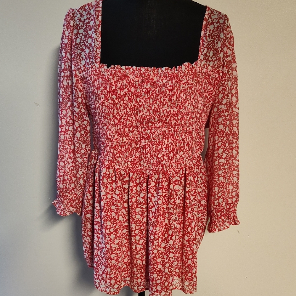 Torrid Red and White Floral Blouse